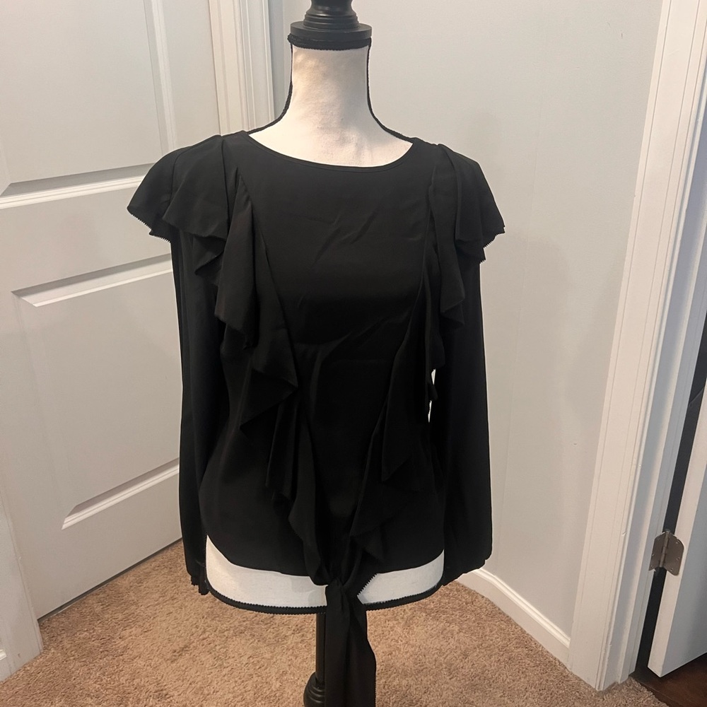 Nicole Miller silk Black Ruffle Detail Blouse